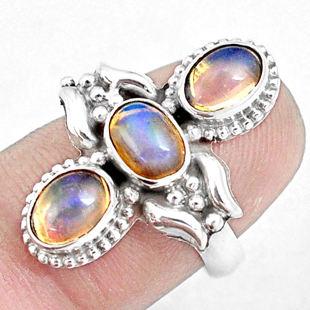 4.93cts natural multicolor ethiopian opal 925 sterling silver ring size 7 p10090