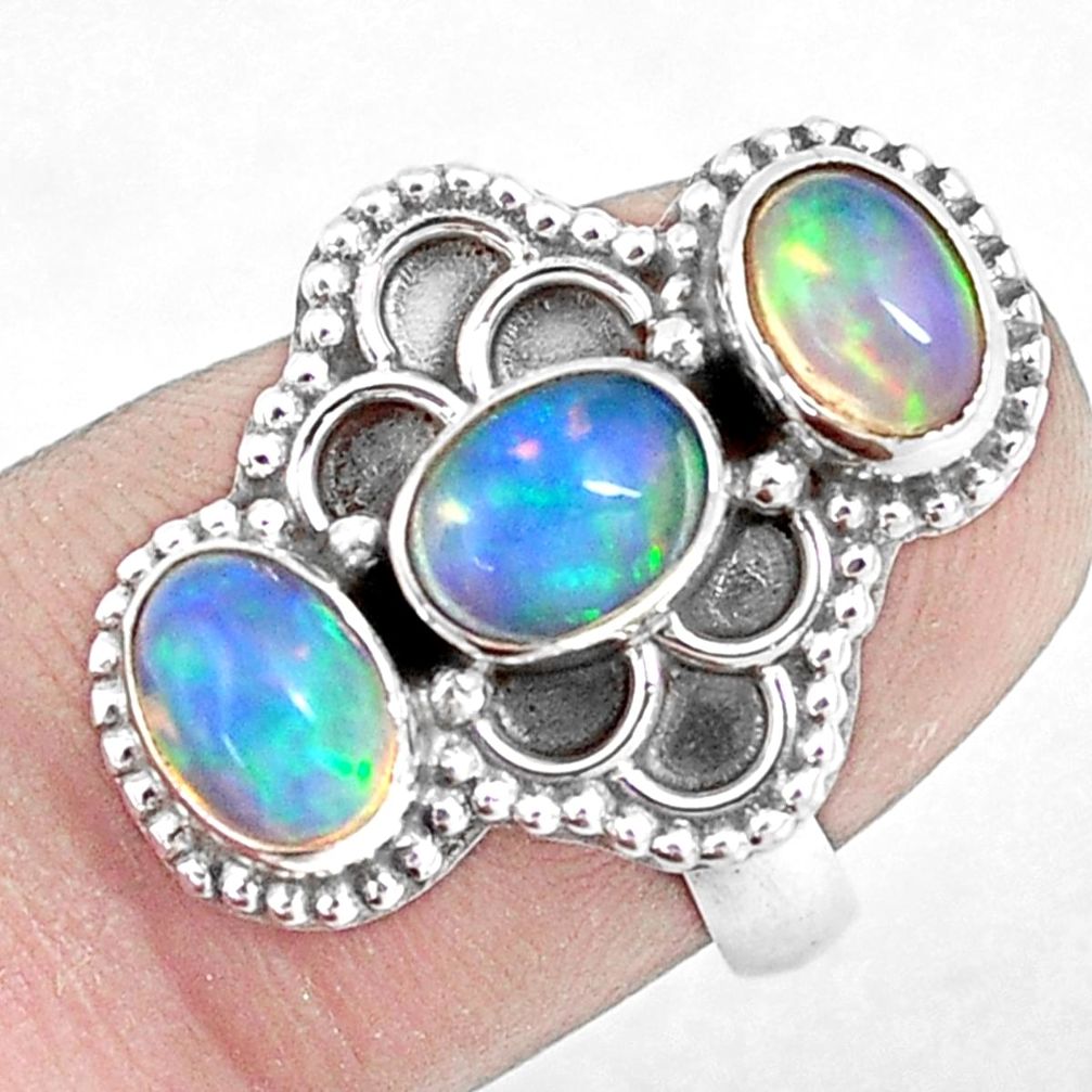4.69cts natural multicolor ethiopian opal 925 sterling silver ring size 7 p10091
