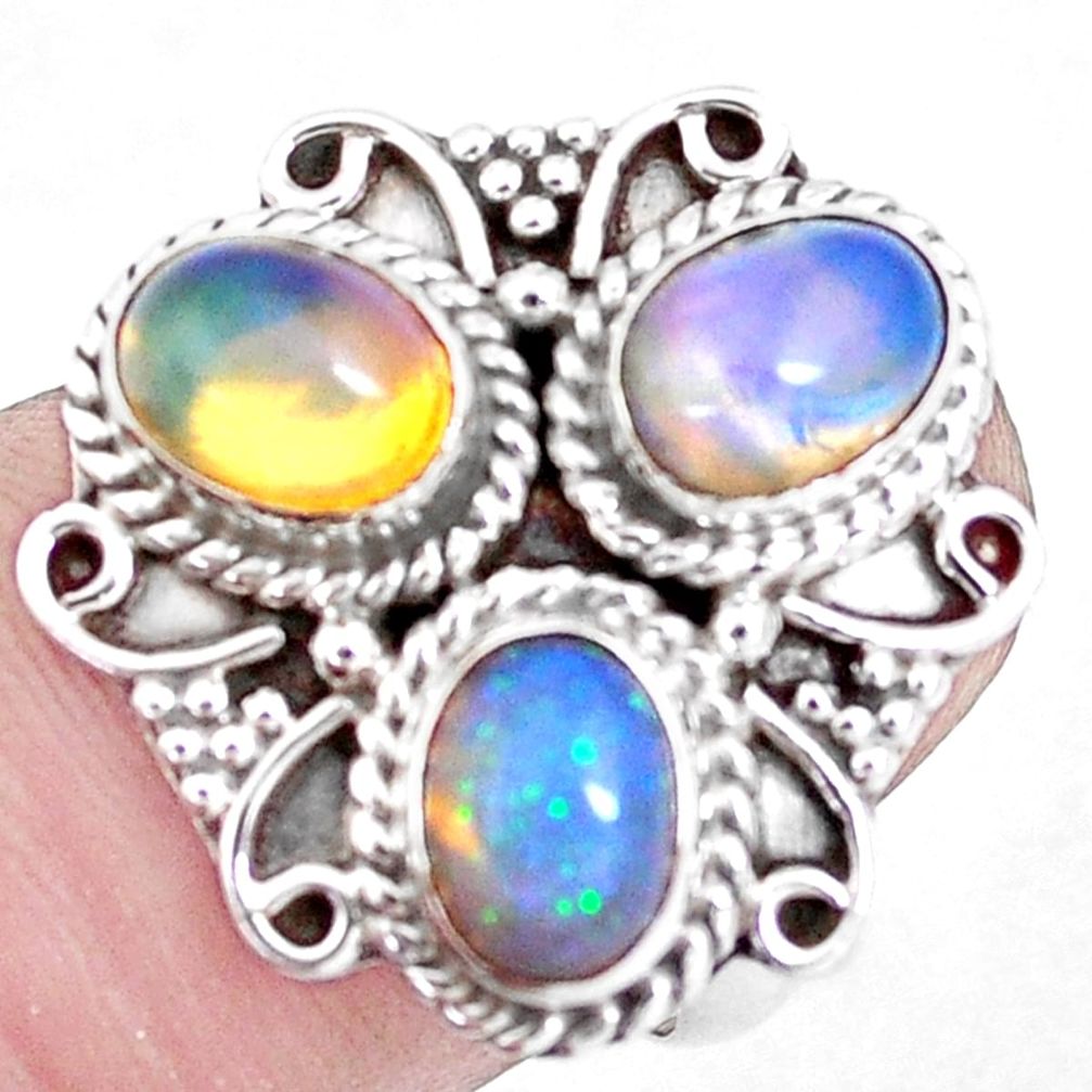 925 silver 4.92cts natural multi color ethiopian opal oval ring size 6.5 p10093