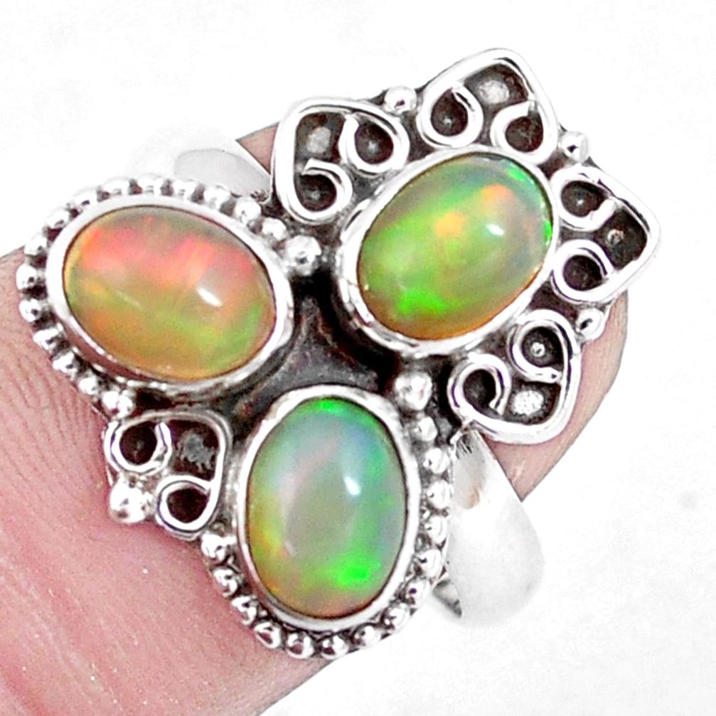 4.69cts natural multi color ethiopian opal 925 silver ring size 7.5 p10095
