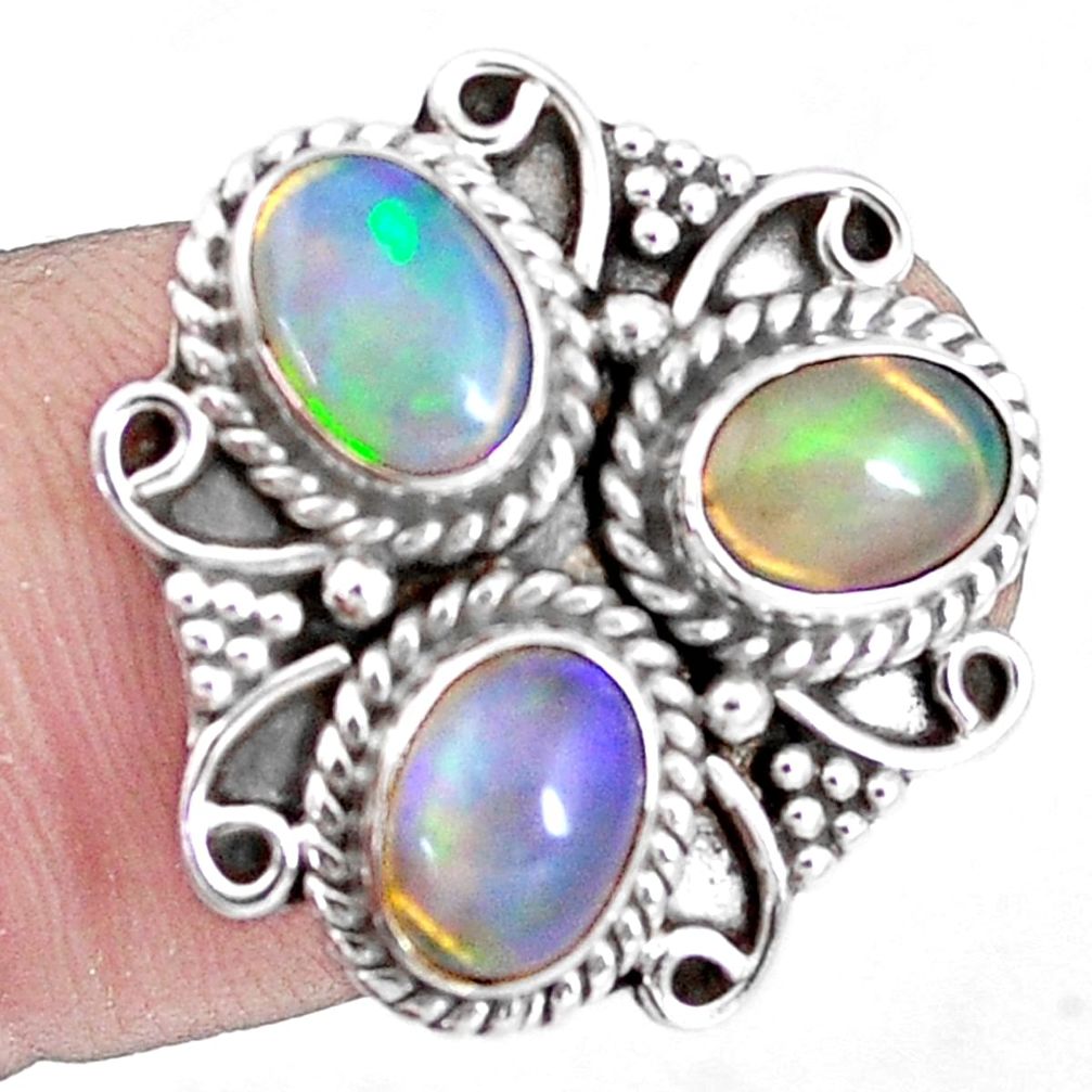 4.69cts natural multi color ethiopian opal 925 silver ring size 7.5 p10096