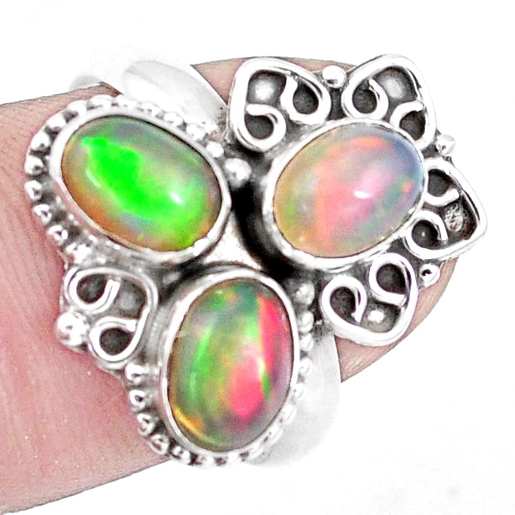 4.92cts natural multicolor ethiopian opal 925 sterling silver ring size 8 p10097