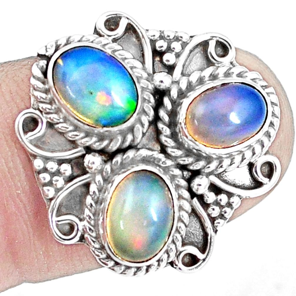 4.92cts natural multicolor ethiopian opal 925 sterling silver ring size 7 p10098