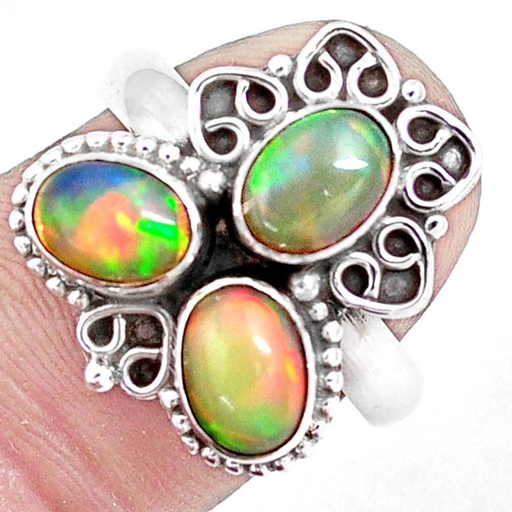 4.69cts natural multi color ethiopian opal 925 silver ring size 8.5 p10099