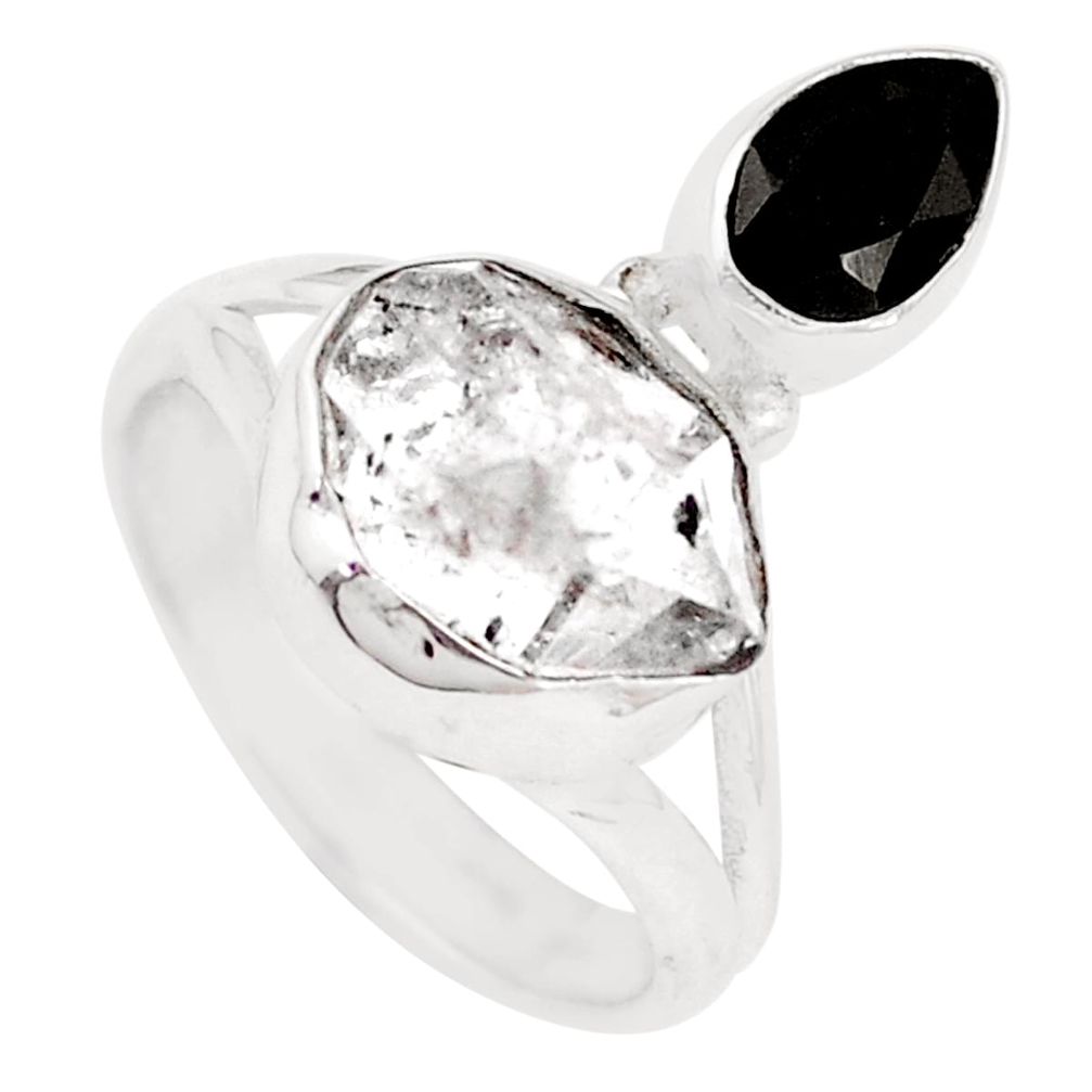 Natural white herkimer diamond onyx 925 silver solitaire ring size 7 p10441