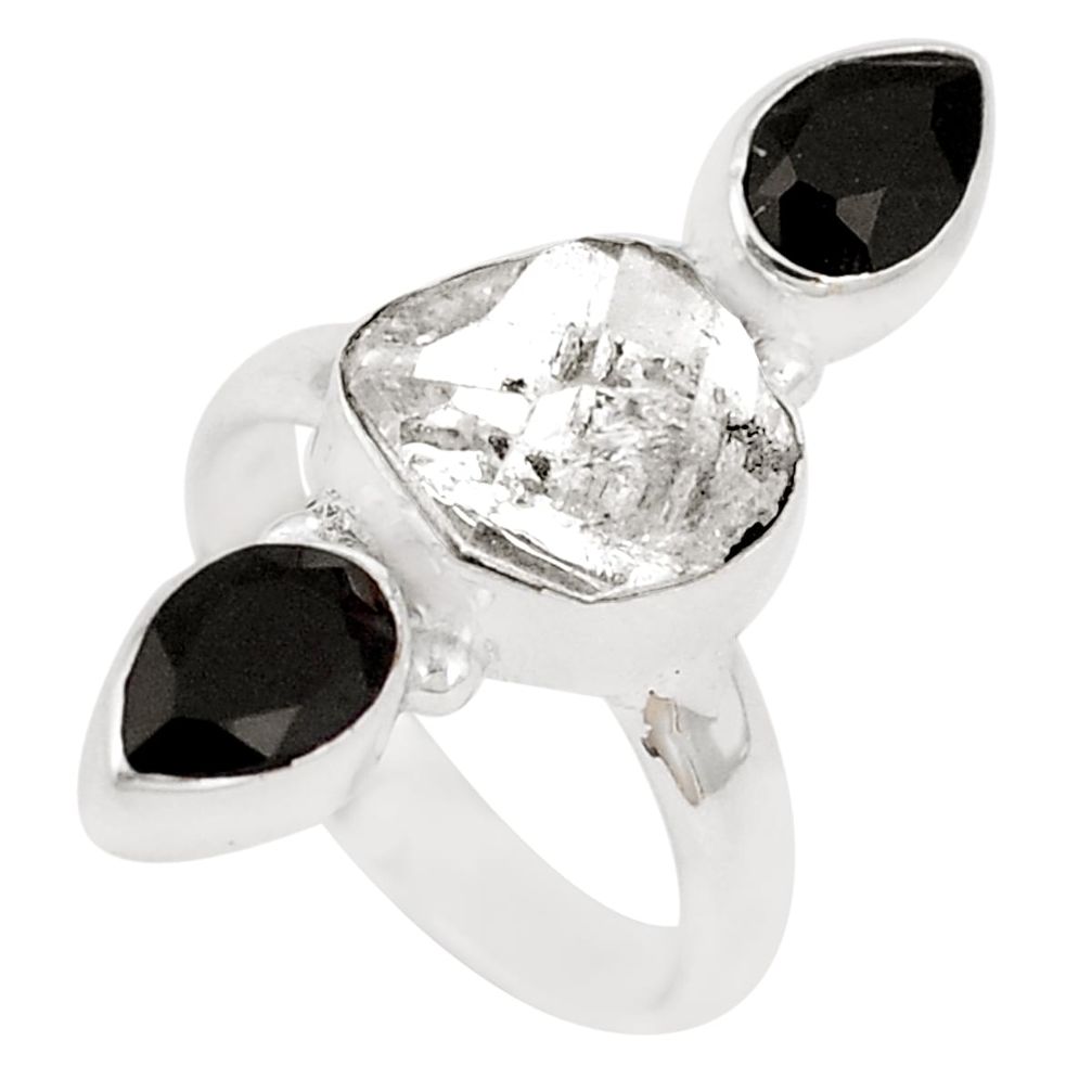 925 silver 7.40cts natural herkimer diamond onyx solitaire ring size 6.5 p10444