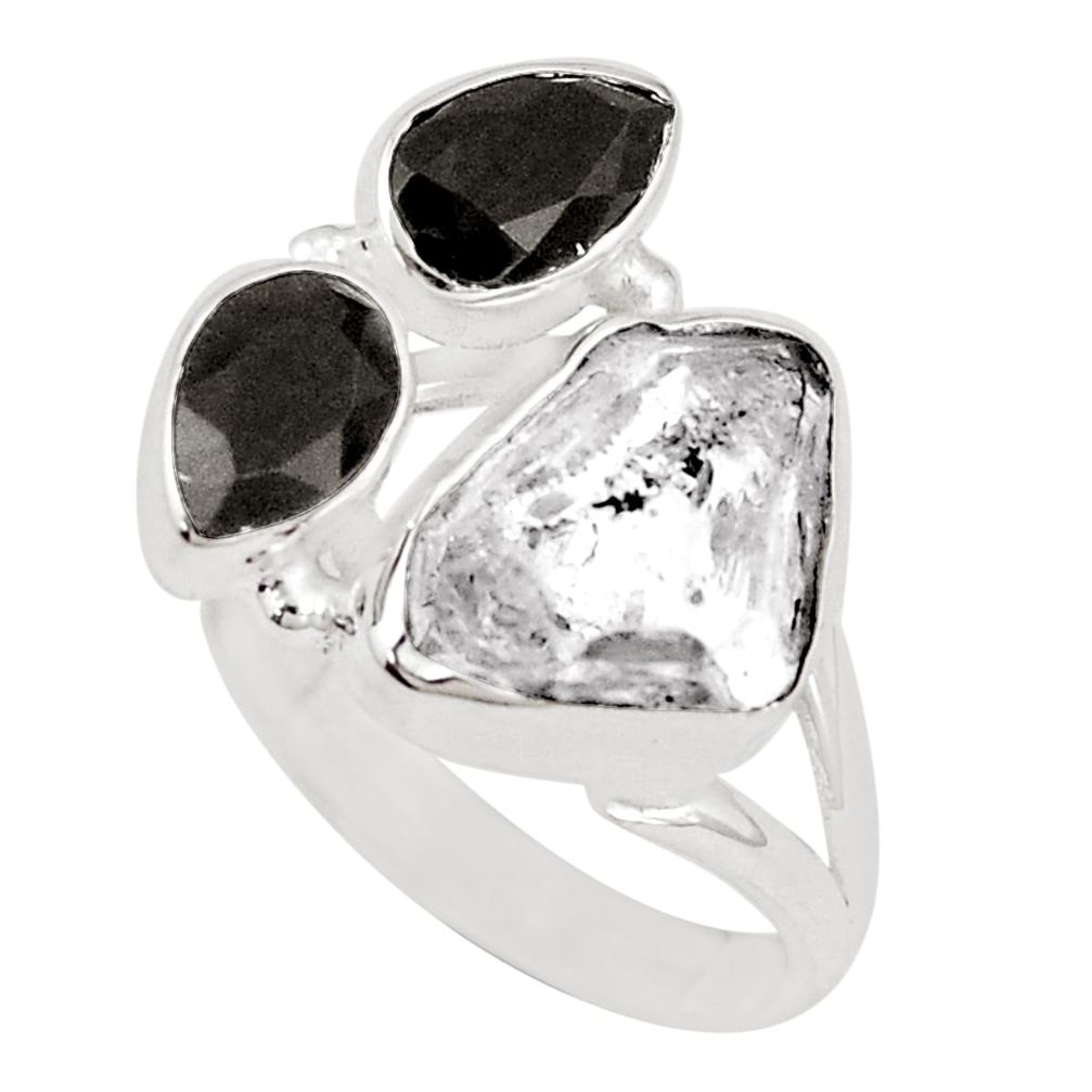 2.28cts natural herkimer diamond onyx 925 silver solitaire ring size 8.5 p10448