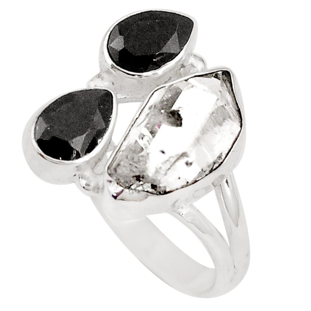 7.97cts natural herkimer diamond onyx 925 silver solitaire ring size 7 p10449