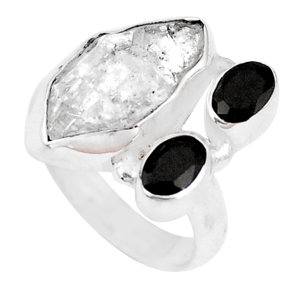 7.36cts natural herkimer diamond onyx 925 silver solitaire ring size 6 p10453