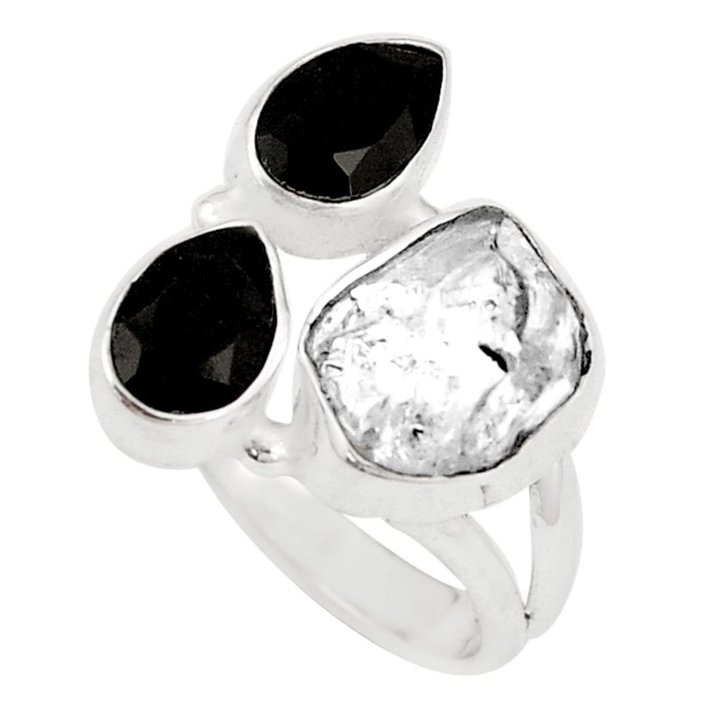 Natural white herkimer diamond onyx 925 silver solitaire ring size 6 p10457