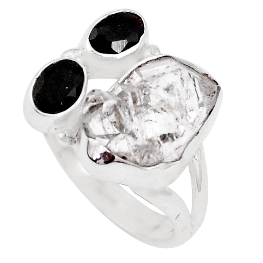 Natural white herkimer diamond onyx 925 silver solitaire ring size 7 p10459