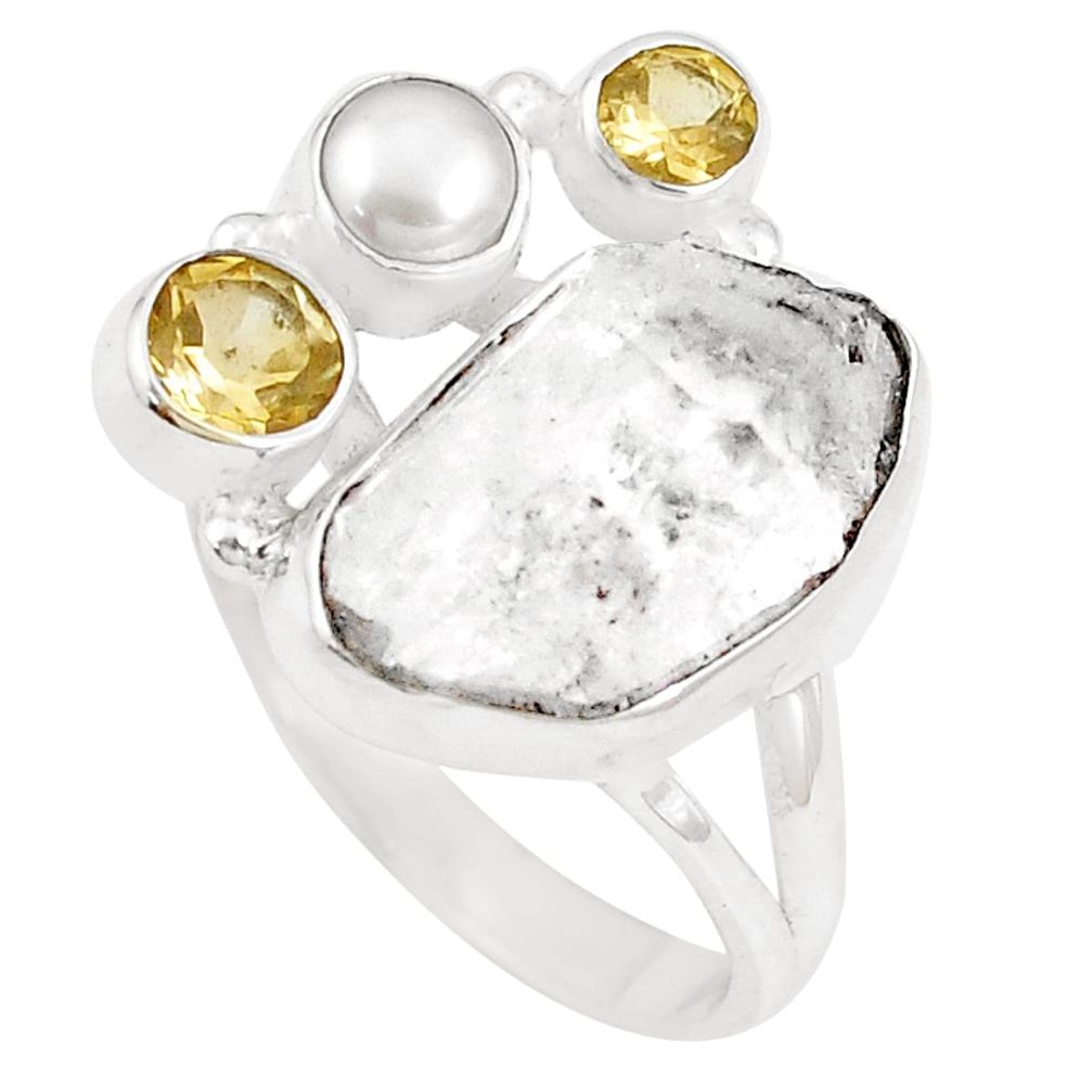 925 silver natural white herkimer diamond citrine pearl ring size 8.5 p10485