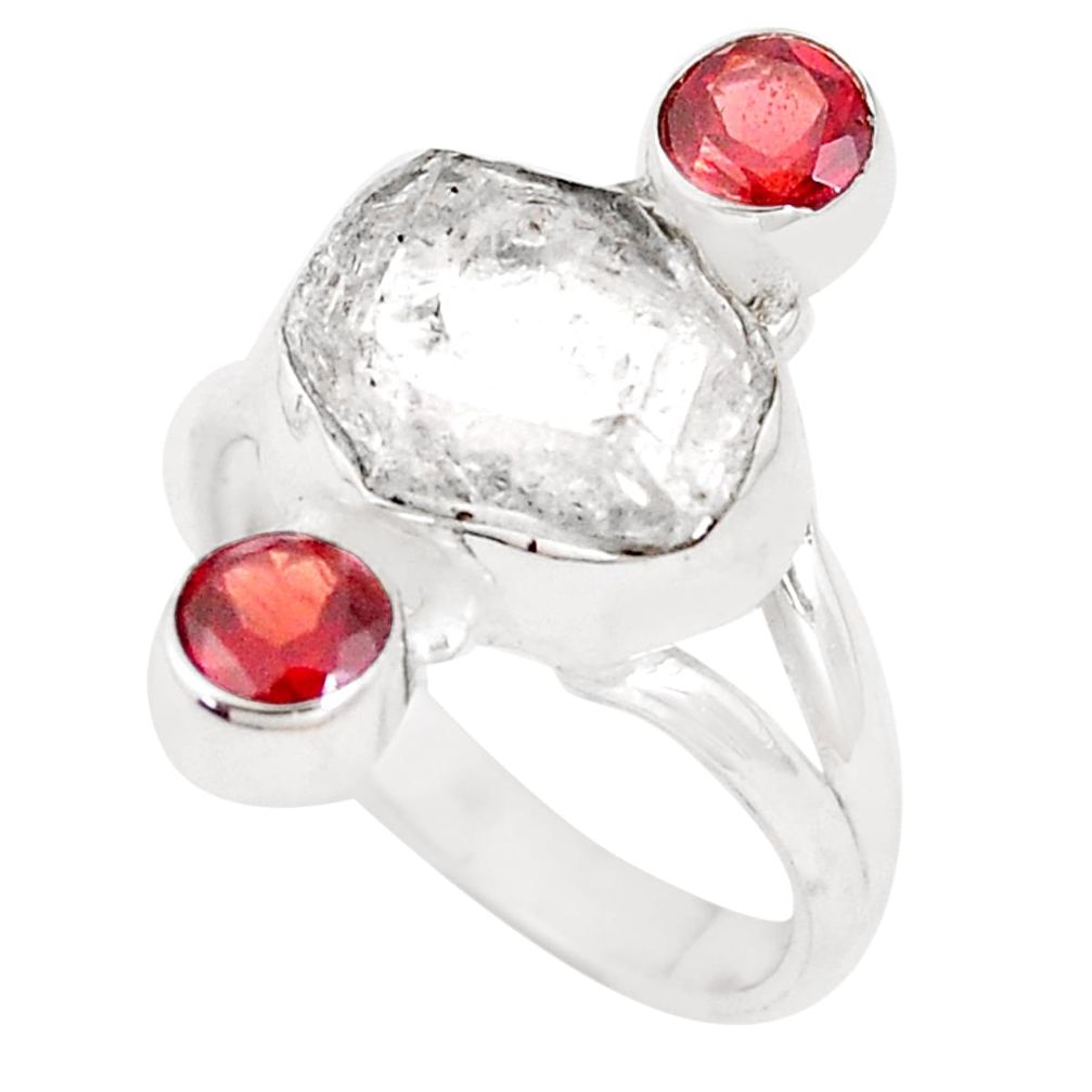 925 silver natural white herkimer diamond red garnet ring jewelry size 8 p10488