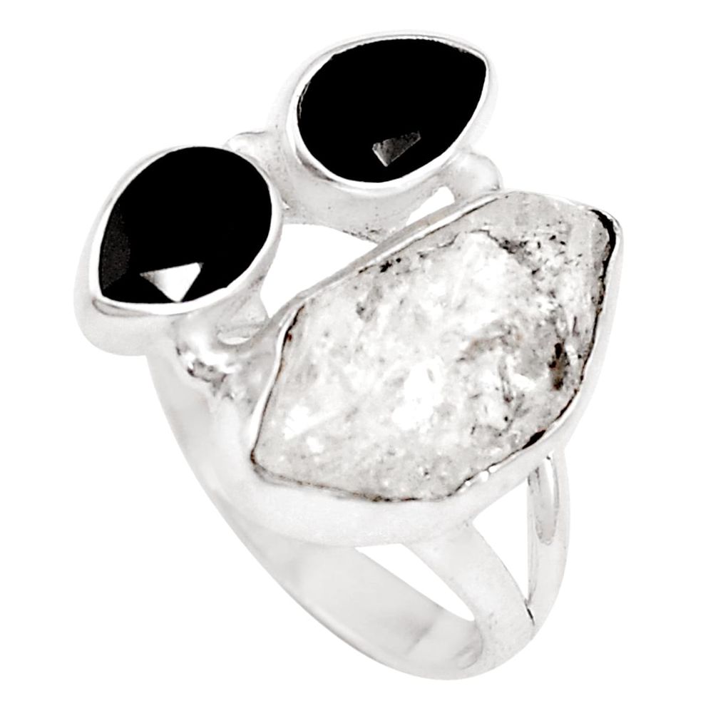925 silver 9.63cts natural white herkimer diamond black onyx ring size 8 p10490