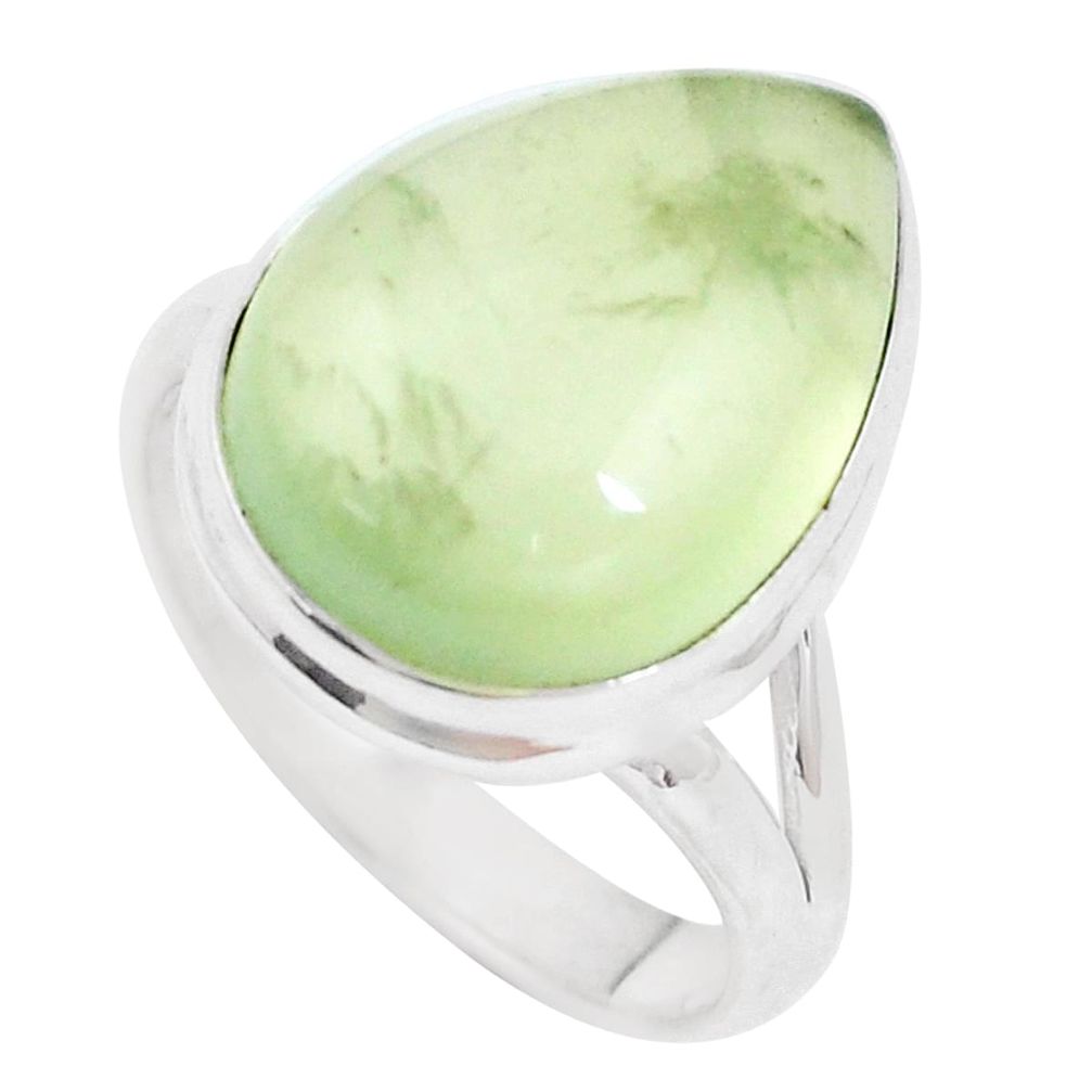 13.07cts natural green prehnite 925 silver solitaire ring jewelry size 9 p10535