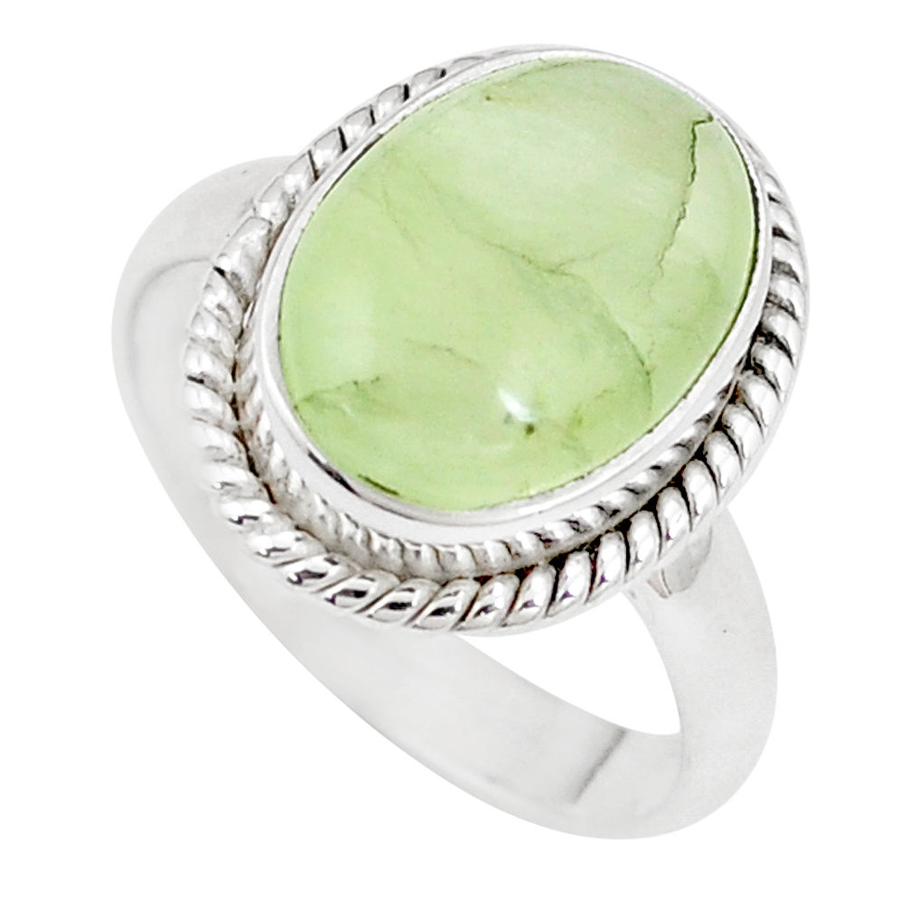 6.04cts natural green prehnite 925 silver solitaire ring jewelry size 8 p10537