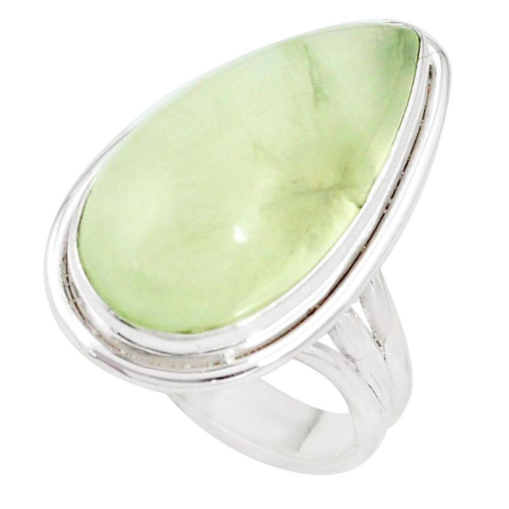 925 silver 14.20cts natural green prehnite pear solitaire ring size 7.5 p10540