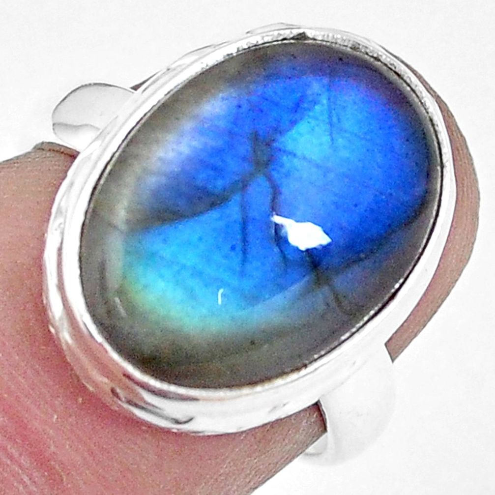 9.47cts natural blue labradorite 925 silver solitaire ring size 6.5 p10558