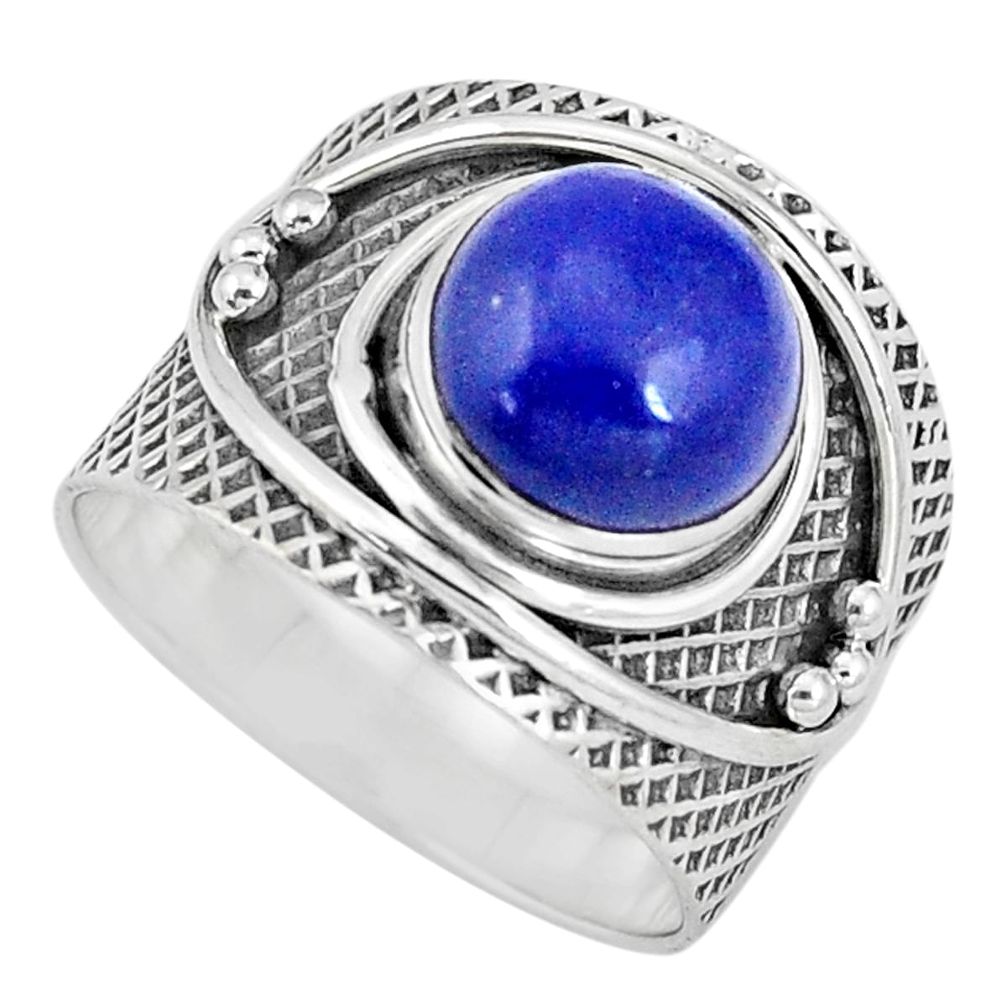 5.42cts natural blue lapis lazuli 925 silver solitaire ring size 7 p10641