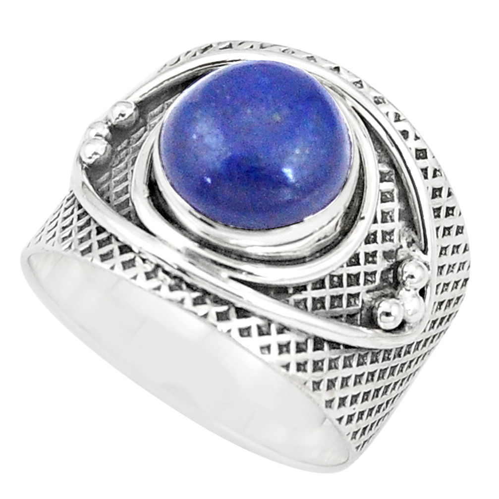 5.42cts natural blue lapis lazuli 925 silver solitaire ring size 8 p10642