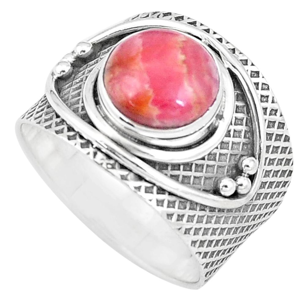 5.63cts natural rhodochrosite inca rose 925 silver solitaire ring size 8 p10643