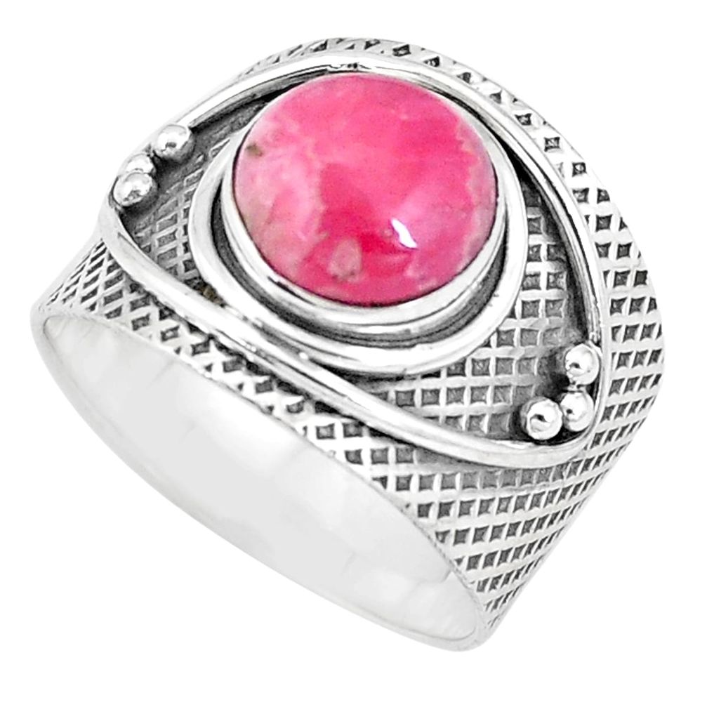 925 silver natural pink rhodochrosite inca rose solitaire ring size 7.5 p10645