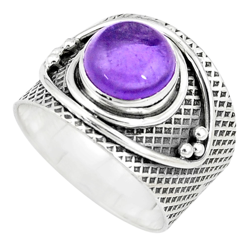 5.63cts natural purple amethyst 925 silver solitaire ring jewelry size 8 p10646