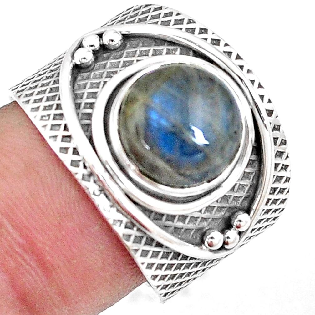 5.32cts natural blue labradorite 925 silver solitaire ring size 8.5 p10658