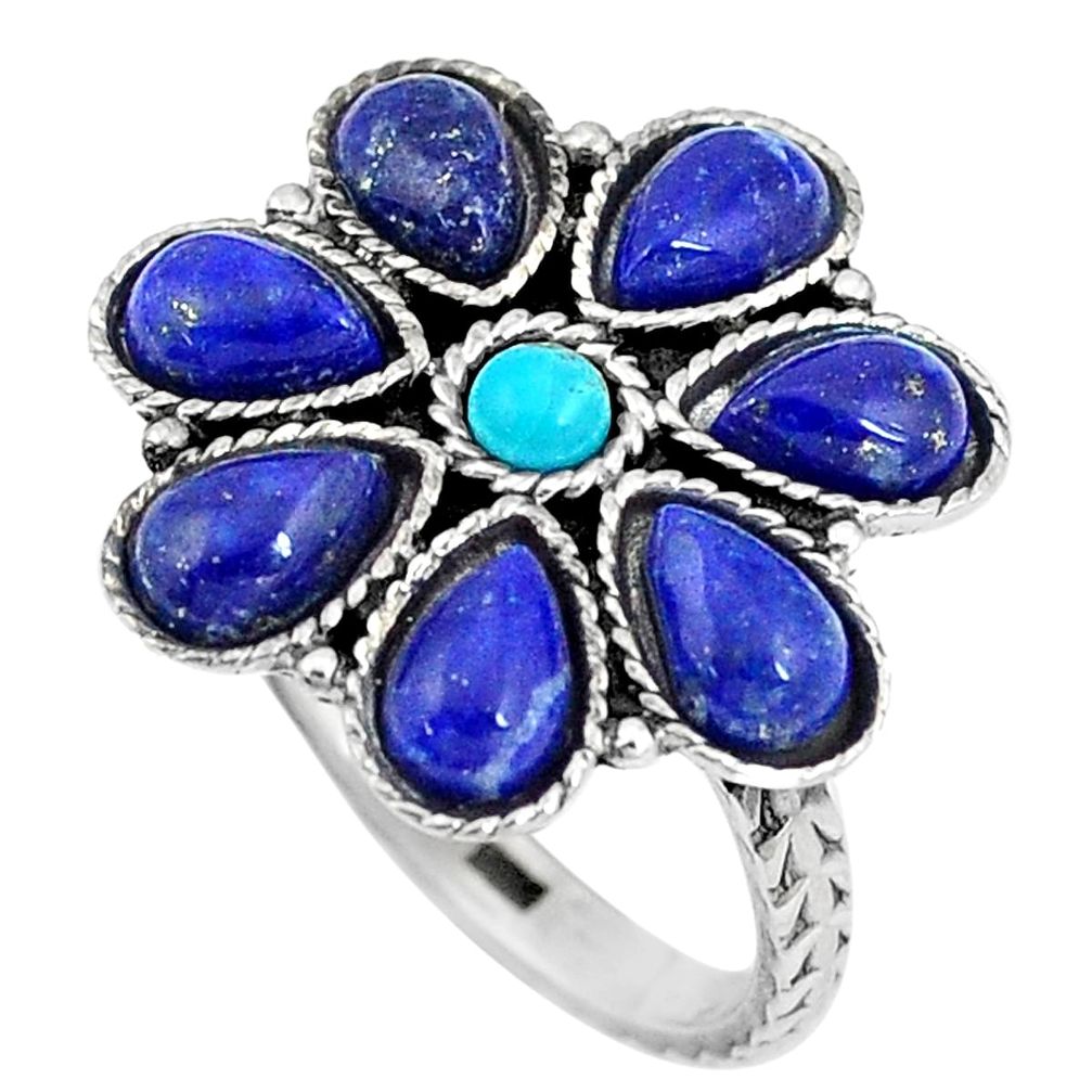 8.51cts green arizona mohave turquoise lapis 925 silver ring size 8 p10894