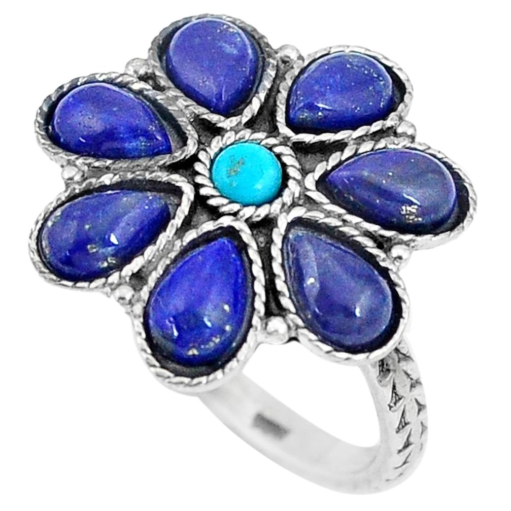8.91cts green arizona mohave turquoise lapis 925 silver ring size 8.5 p10895