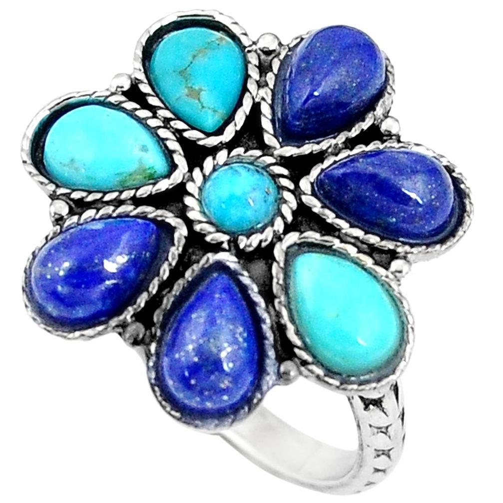 9.25cts green arizona mohave turquoise lapis 925 silver ring size 9 p10897