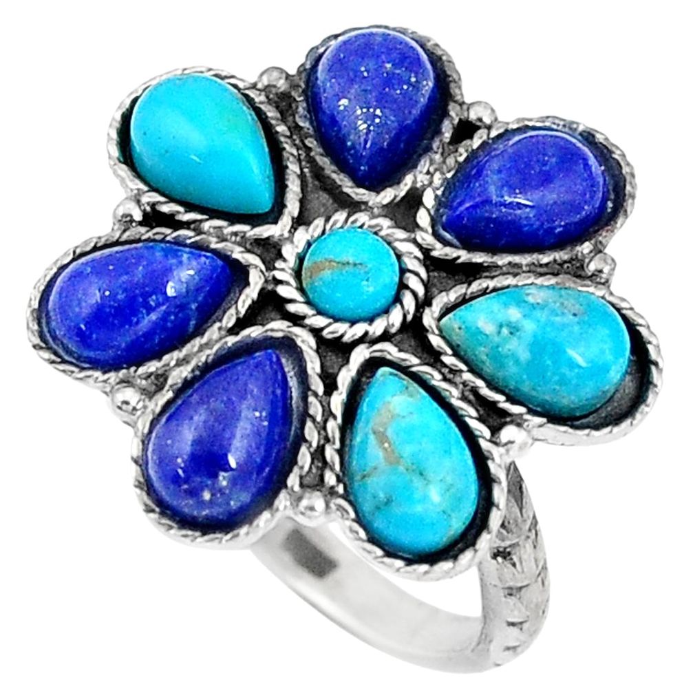 925 silver 8.80cts green arizona mohave turquoise lapis ring size 6 p10898