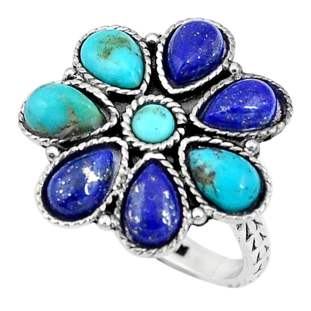 8.91cts green arizona mohave turquoise lapis 925 silver ring size 7 p10900