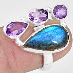 925 silver 10.02cts natural blue labradorite pear amethyst ring size 6.5 p10930