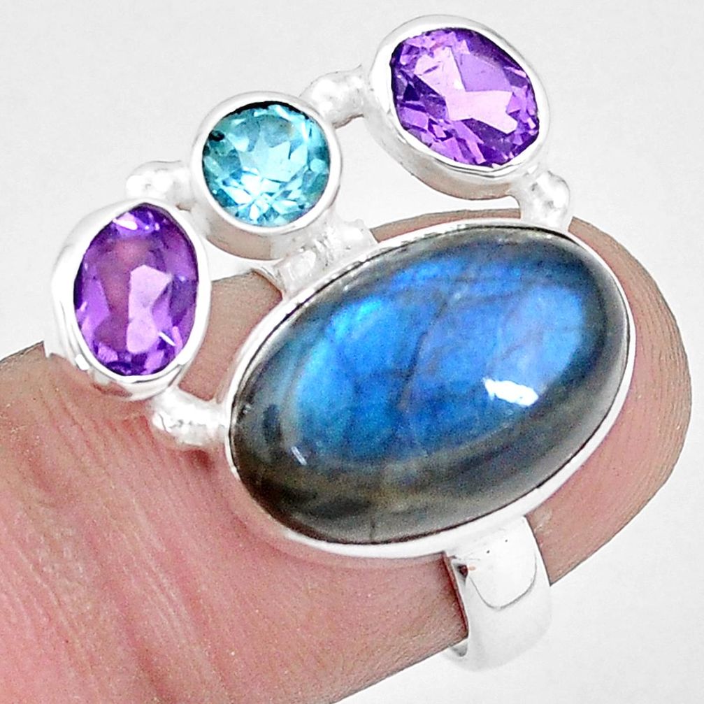 12.34cts natural blue labradorite amethyst topaz 925 silver ring size 6 p10932