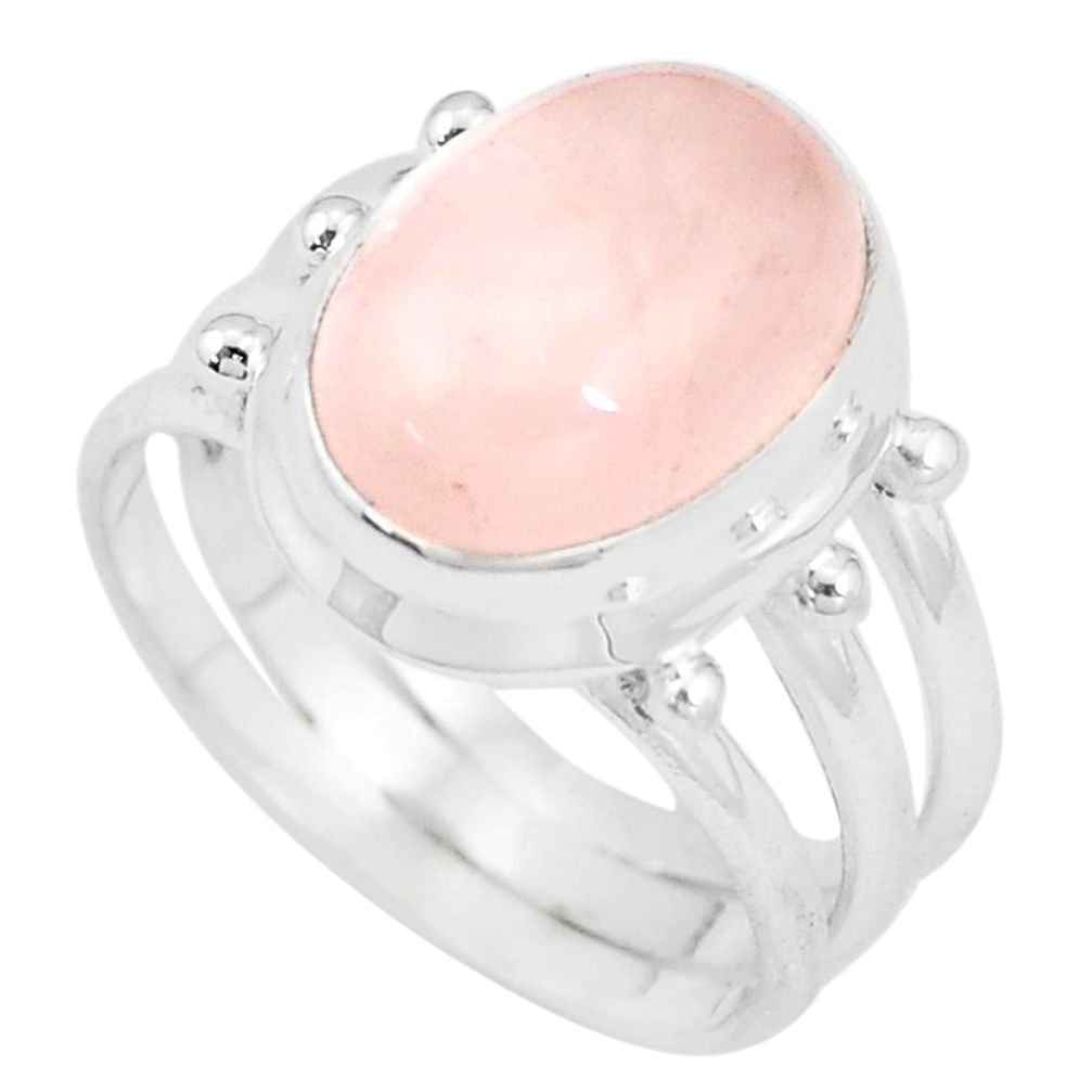 6.32cts natural pink rose quartz 925 silver solitaire ring size 7.5 p10944