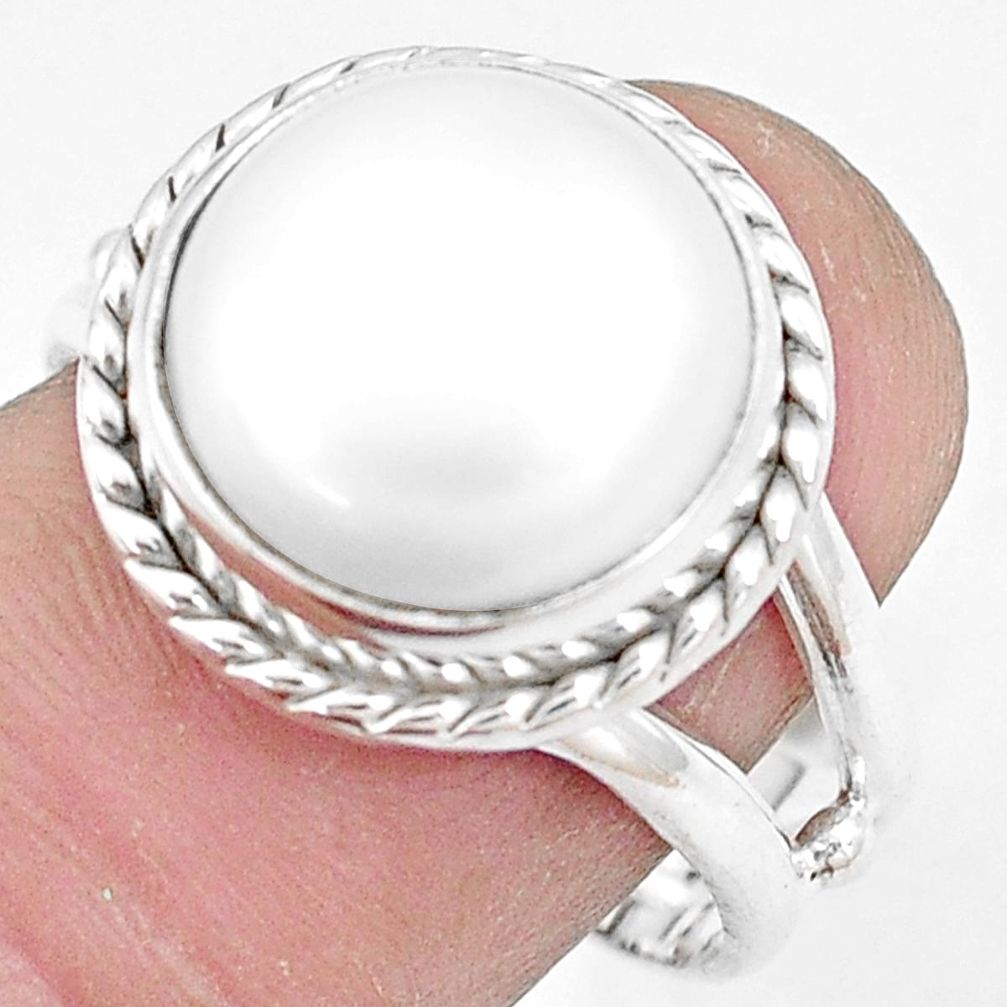 10.64cts natural white pearl 925 silver solitaire ring jewelry size 8 p10952