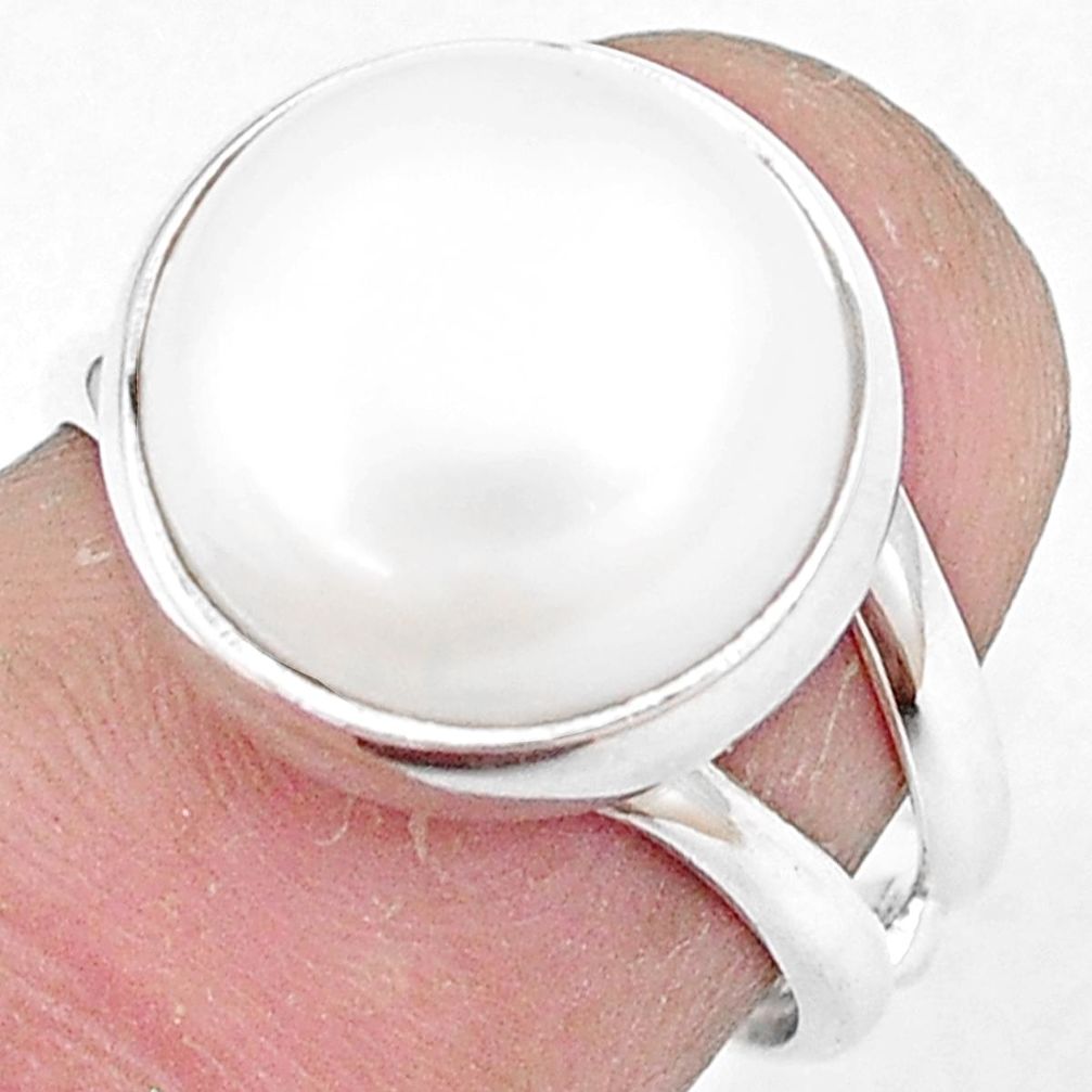10.41cts natural white pearl 925 silver solitaire ring jewelry size 6.5 p10953