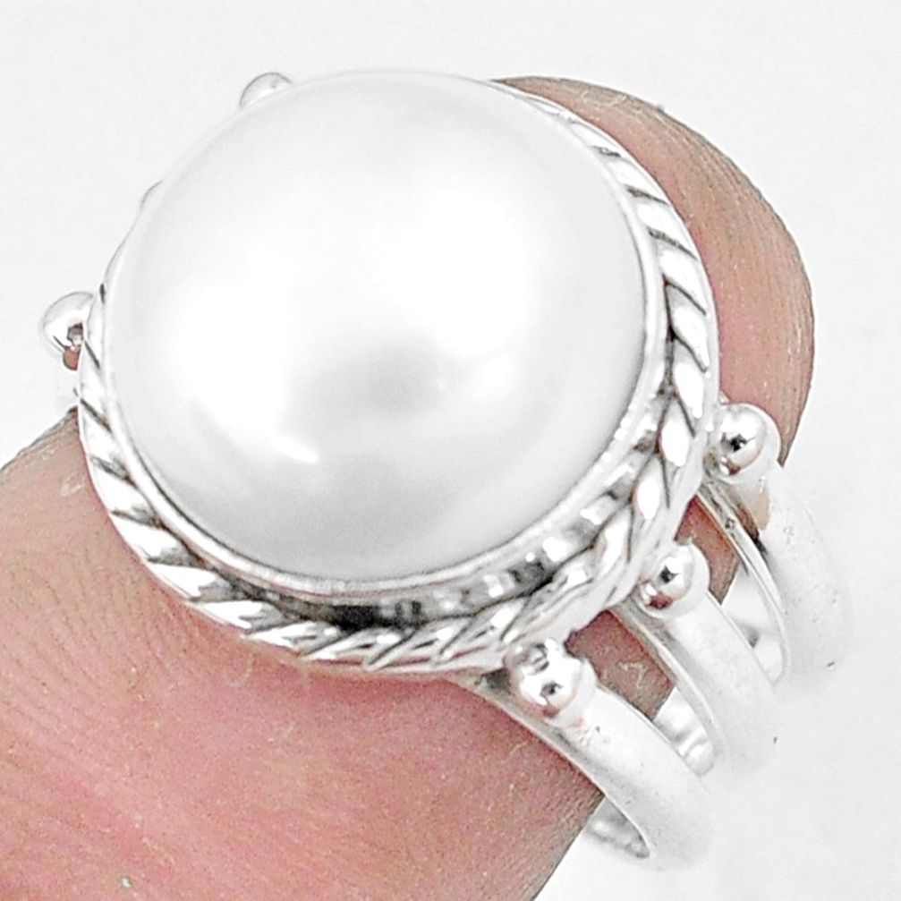 11.97cts natural white pearl 925 silver solitaire ring jewelry size 7 p10954