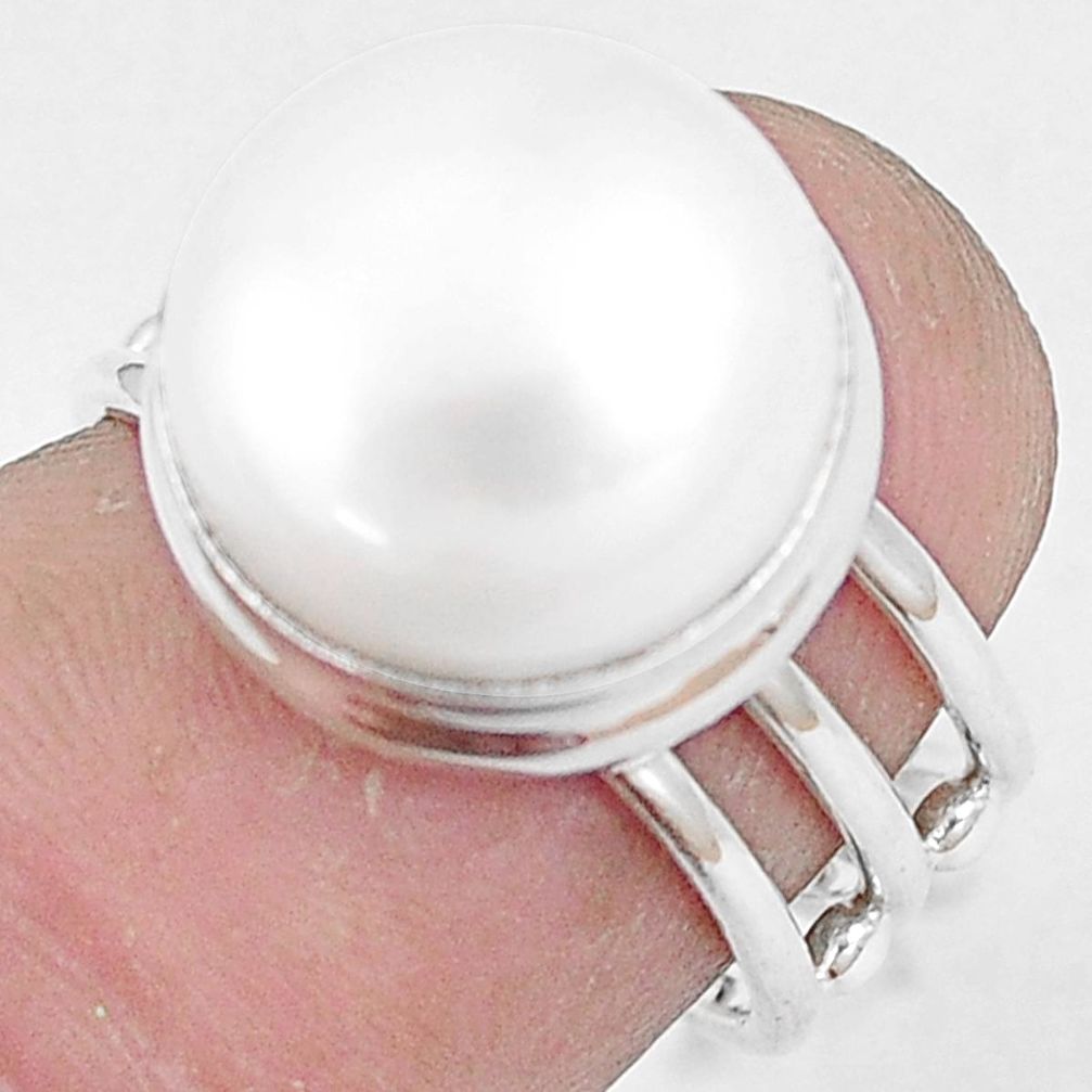 925 sterling silver 9.42cts natural white pearl solitaire ring size 6 p10956