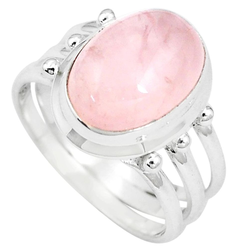 6.32cts natural pink rose quartz oval 925 silver solitaire ring size 8.5 p10966