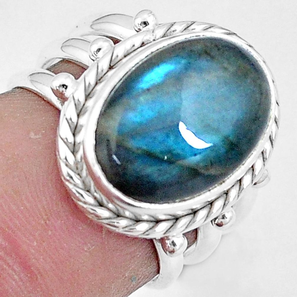 6.32cts natural blue labradorite 925 silver solitaire ring size 5.5 p10972