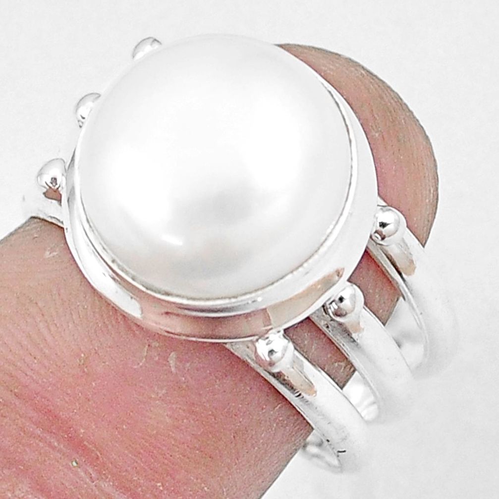 12.65cts natural white pearl 925 silver solitaire ring jewelry size 9 p10976