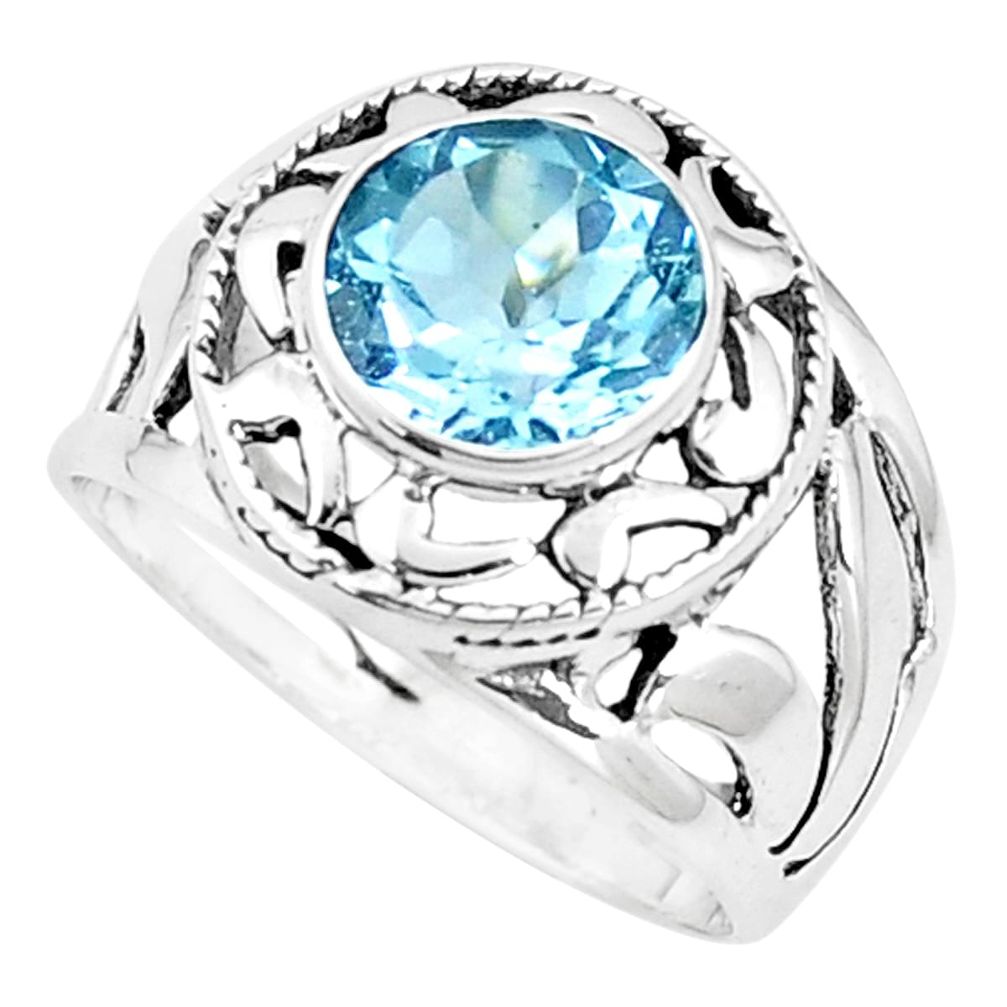 925 sterling silver 3.19cts natural blue topaz solitaire ring size 8 p11033