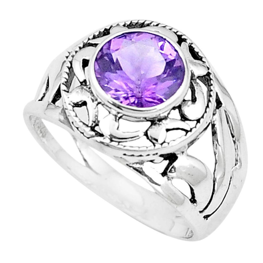 3.19cts natural purple amethyst 925 silver solitaire ring jewelry size 8 p11035