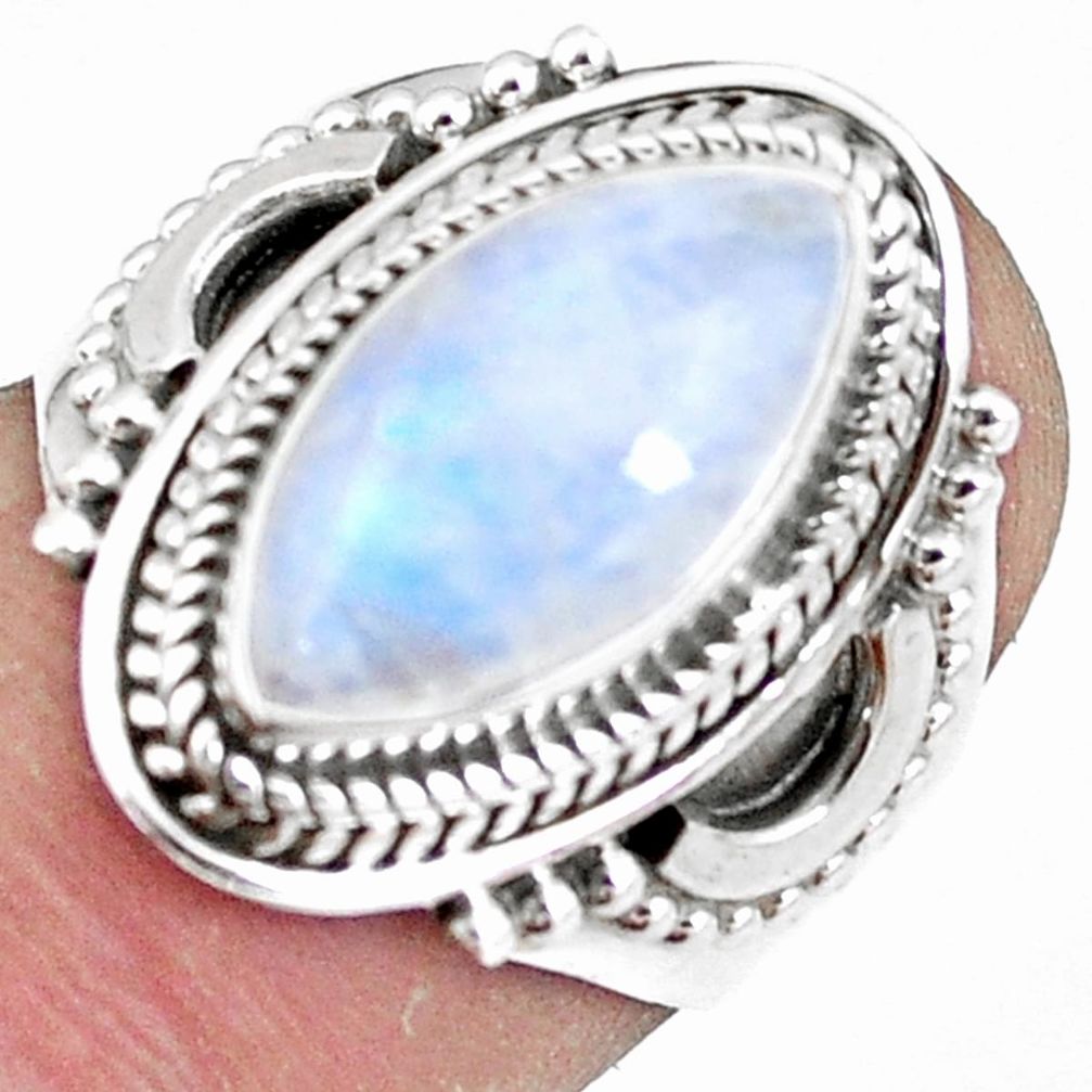 6.76cts natural rainbow moonstone 925 silver solitaire ring size 6 p11051