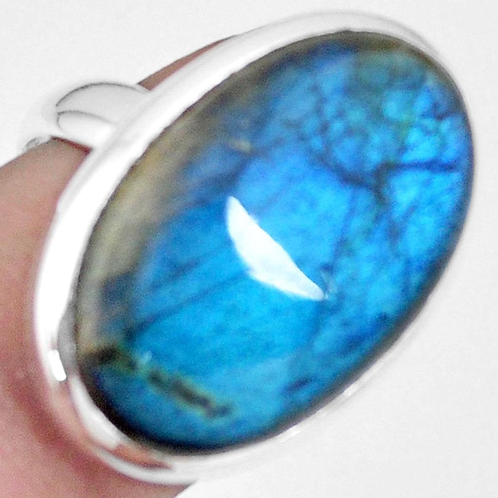 15.26cts natural blue labradorite 925 silver solitaire ring size 7.5 p11068