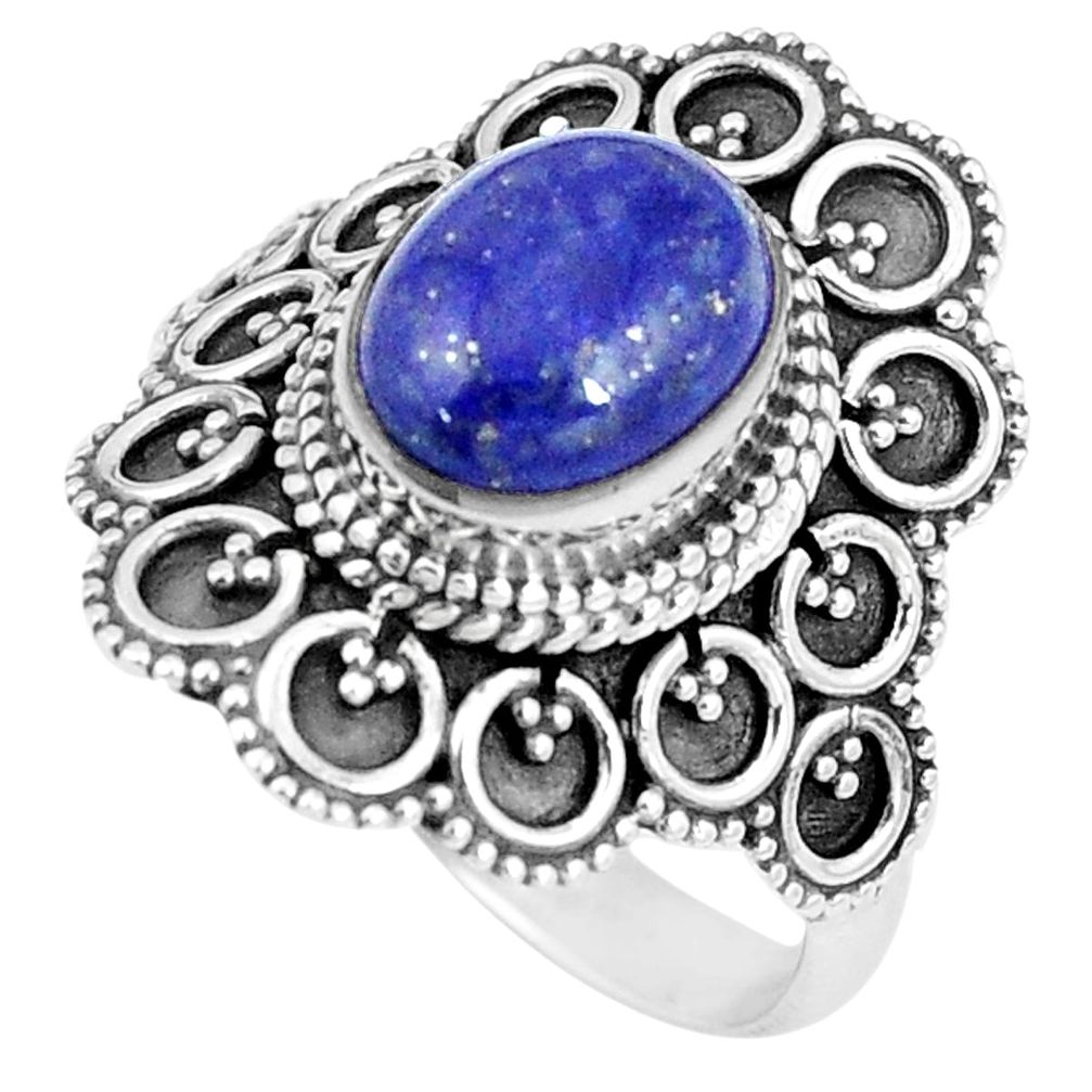 925 silver 4.21cts natural blue lapis lazuli solitaire ring size 9 p11084