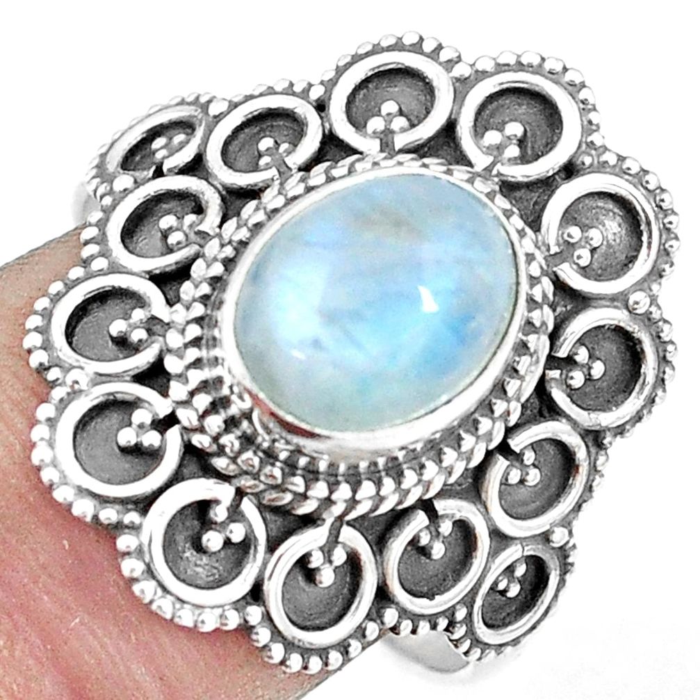4.55cts natural rainbow moonstone 925 silver solitaire ring size 10 p11093