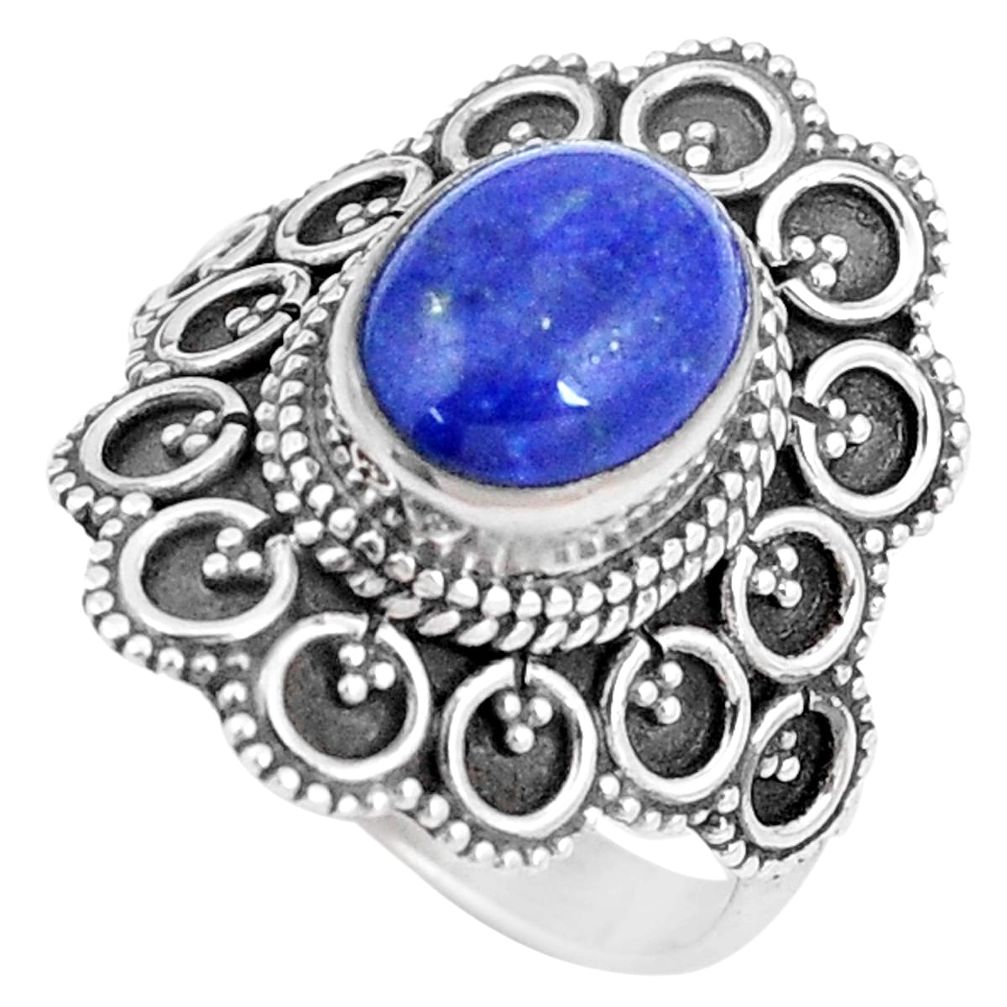 4.55cts natural blue lapis lazuli 925 silver solitaire ring size 8 p11094